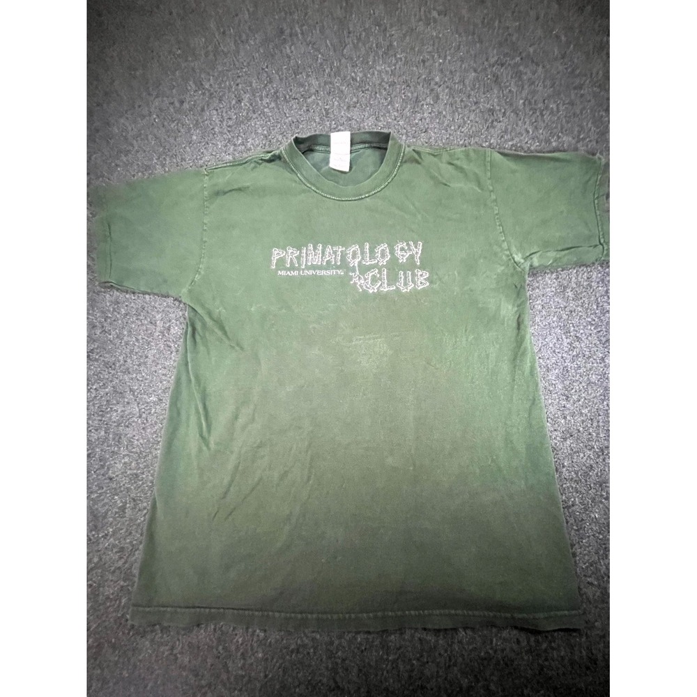 Y2K Gildan T-Shirt Mens Large Green Miami University Primatology Club Graphic